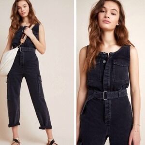 AGOLDE Elin Denim Jumpsuit in Photogram Utility Jumper Black Women's Size 8